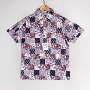 Leon Levin Polo Shirt Womens Small Navy Red White Patchwork Cotton Blend New